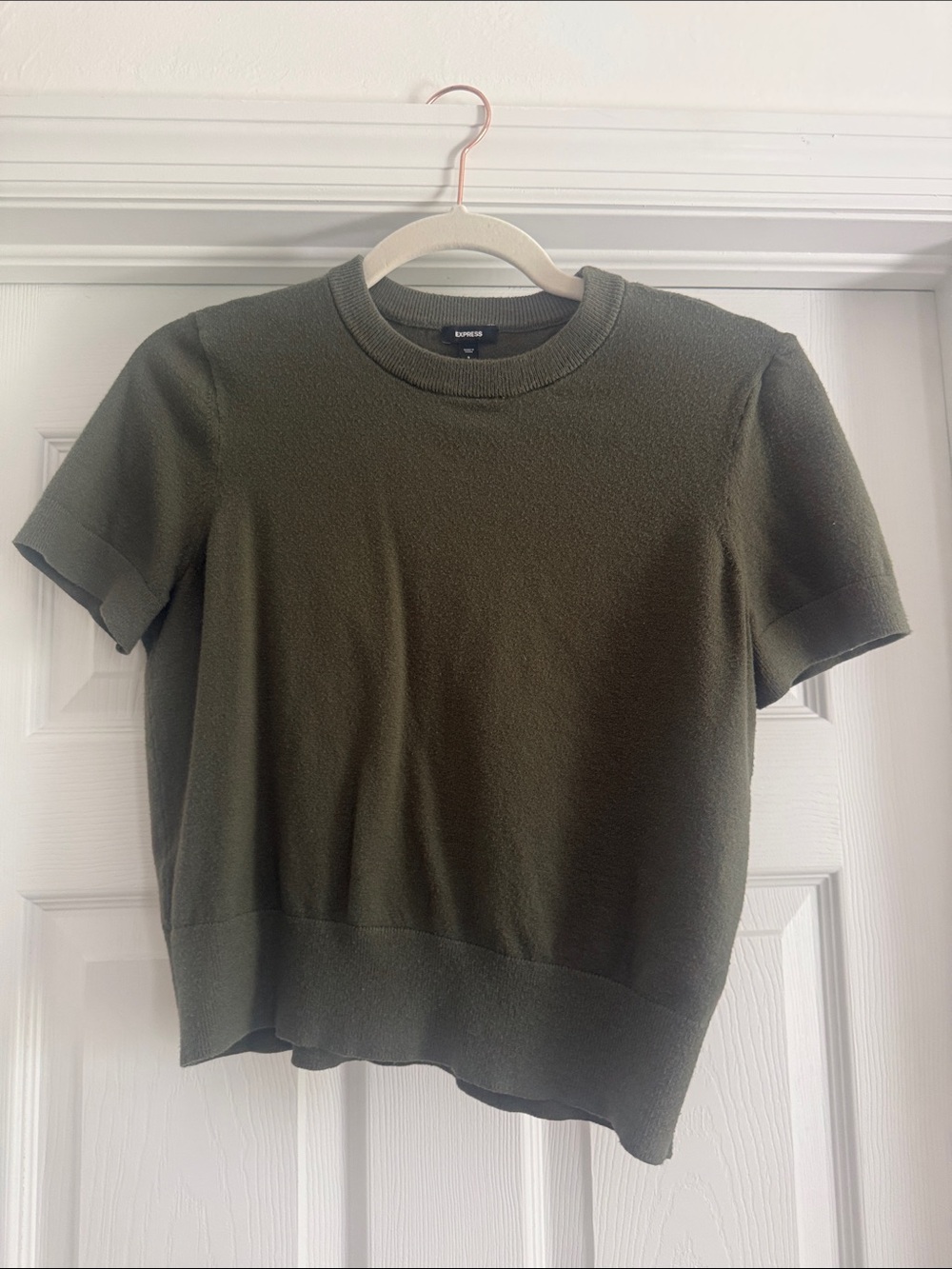 Express Olive Green Short Sleeve Crewneck Knit Top
